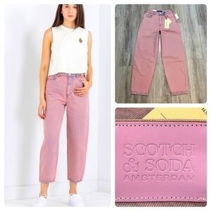 NWT SCOTCH & SODA ‘The Tide’ Balloon Leg fit pink high rise jeans. W24 L32